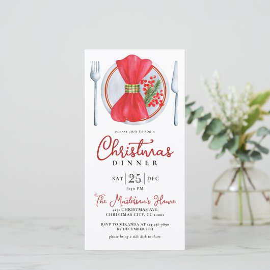 Feestelijke digitale kerst diner uitnodiging (Staand voorkant)