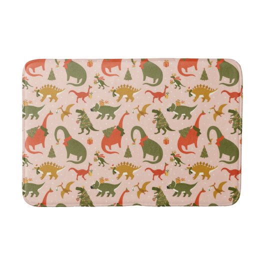 Feestelijke Dinosaur kerstboom vakantiepatroon Badmat (Voorkant)