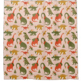 Feestelijke Dinosaur kerstboom vakantiepatroon Douchegordijn (Voorkant)