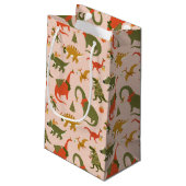 Feestelijke Dinosaur kerstboom vakantiepatroon Klein Cadeauzakje (Achterkant Gekanteld)