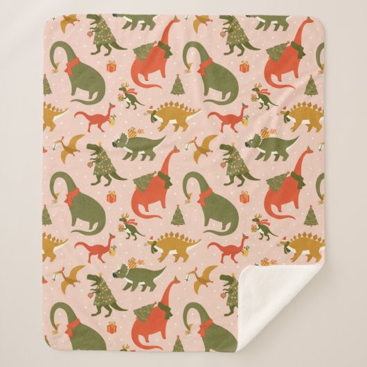Feestelijke Dinosaur kerstboom vakantiepatroon Sherpa Deken (Voorkant)