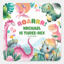 Feestelijke Dinosaurus Graaf Prehistorische Kinder Vierkante Sticker