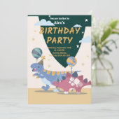 Feestelijke Dinosaurus Verjaardagsuitnodiging Fun  Kaart (Staand voorkant)