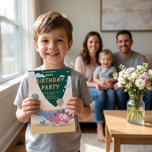 Feestelijke Dinosaurus Verjaardagsuitnodiging Fun  Kaart