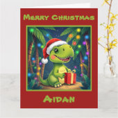 Feestelijke dinosauruskerst kaart (Gele Bloem)