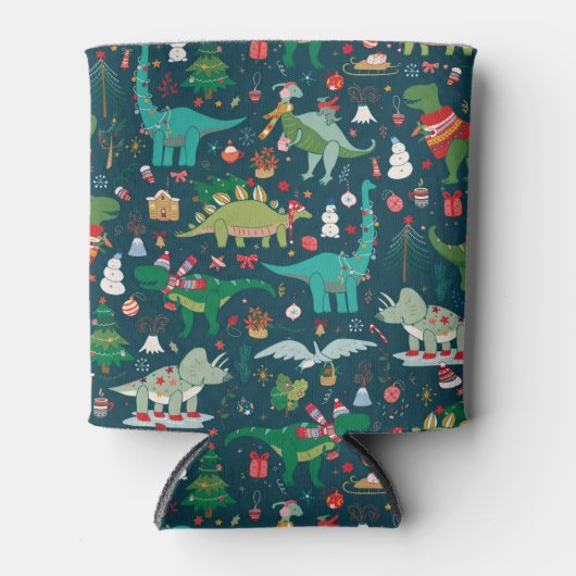 Feestelijke Dinosaurussen Kerstpatroon Blikjeskoeler (Voorkant)