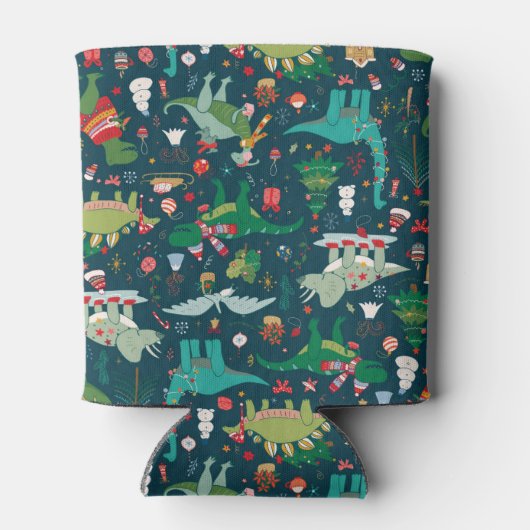 Feestelijke Dinosaurussen Kerstpatroon Blikjeskoeler (Achterkant)