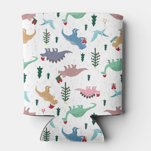 Feestelijke Dinosaurussen Kerstpatroon Blikjeskoeler (Achterkant)