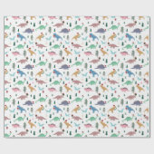 Feestelijke Dinosaurussen Kerstpatroon Cadeaupapier (Vlak)