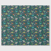 Feestelijke Dinosaurussen Kerstpatroon Cadeaupapier (Vlak)