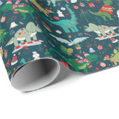 Feestelijke Dinosaurussen Kerstpatroon Cadeaupapier (Rol Hoek)