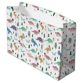 Feestelijke Dinosaurussen Kerstpatroon Groot Cadeauzakje (Achterkant Gekanteld)