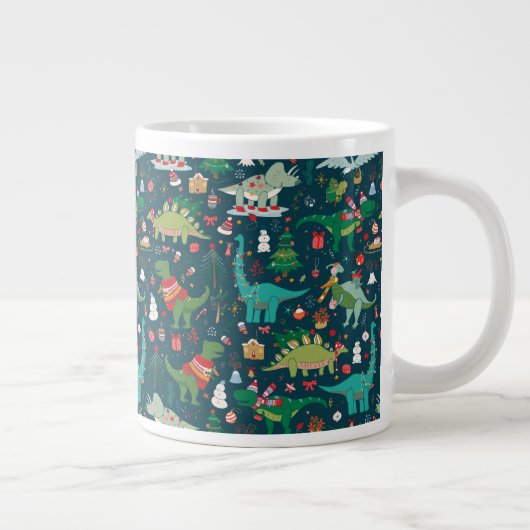 Feestelijke Dinosaurussen Kerstpatroon Grote Koffiekop (Rechts)