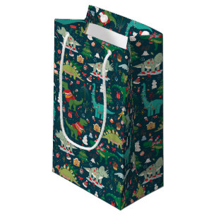 Feestelijke Dinosaurussen Kerstpatroon Klein Cadeauzakje