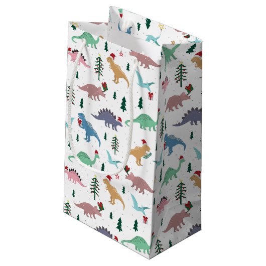 Feestelijke Dinosaurussen Kerstpatroon Klein Cadeauzakje (Achterkant Gekanteld)