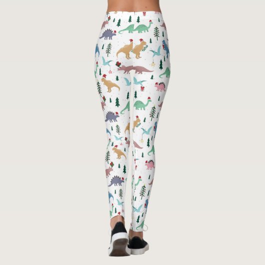 Feestelijke Dinosaurussen Kerstpatroon Leggings (Achterkant)