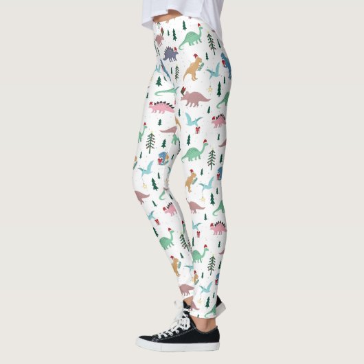 Feestelijke Dinosaurussen Kerstpatroon Leggings (Links)