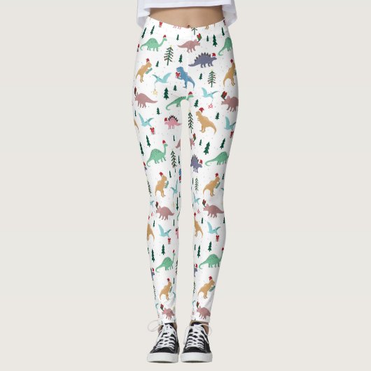 Feestelijke Dinosaurussen Kerstpatroon Leggings (Voorkant)