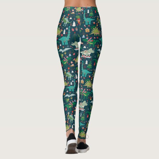 Feestelijke Dinosaurussen Kerstpatroon Leggings (Achterkant)