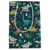Feestelijke Dinosaurussen Kerstpatroon Medium Cadeauzakje (Voorkant)