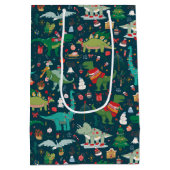 Feestelijke Dinosaurussen Kerstpatroon Medium Cadeauzakje (Achterkant)