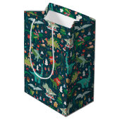 Feestelijke Dinosaurussen Kerstpatroon Medium Cadeauzakje (Achterkant Gekanteld)