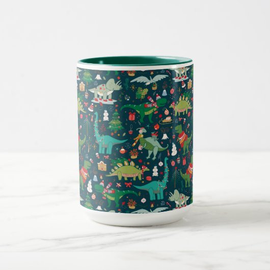 Feestelijke Dinosaurussen Kerstpatroon Mok (Midden)