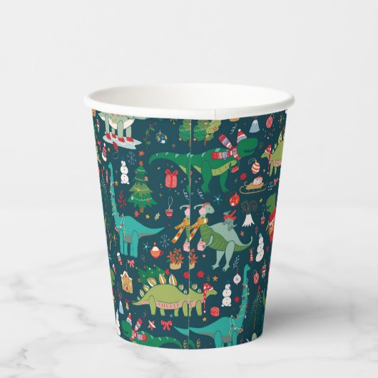 Feestelijke Dinosaurussen Kerstpatroon Papieren Bekers (Rechts)