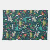 Feestelijke Dinosaurussen Kerstpatroon Theedoek (Horizontaal)