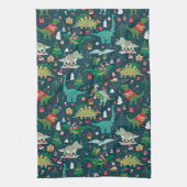 Feestelijke Dinosaurussen Kerstpatroon Theedoek (Verticaal)