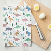 Feestelijke Dinosaurussen Kerstpatroon Theedoek (Quarter Fold)
