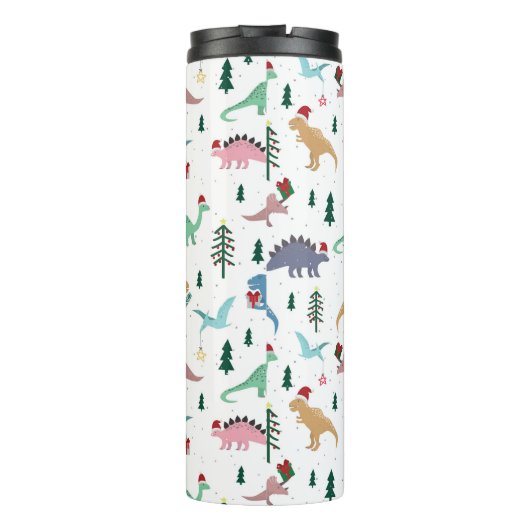 Feestelijke Dinosaurussen Kerstpatroon Thermosbeker (Achterkant)