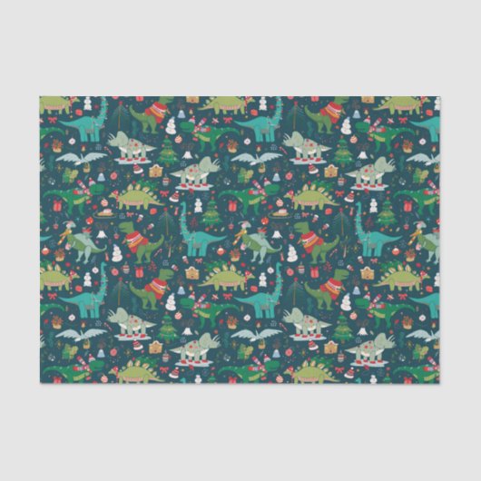 Feestelijke Dinosaurussen Kerstpatroon Tissuepapier (Voorkant)