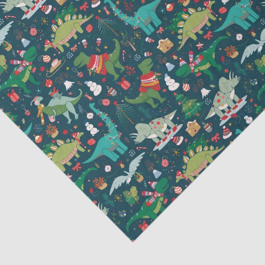 Feestelijke Dinosaurussen Kerstpatroon Tissuepapier (Detail)