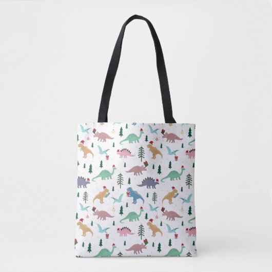 Feestelijke Dinosaurussen Kerstpatroon Tote Bag (Voorkant)
