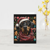 Feestelijke Dobermann Met Kerstman Hoed Besneeuwde Kaart (Gele Bloem)