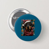 Feestelijke Dobermann Met Kerstman Hoed Besneeuwde Ronde Button 5,7 Cm (Voorkant /achterkant)