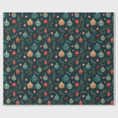 Feestelijke donkere kerst ornamenten patroon cadea cadeaupapier (Vlak)