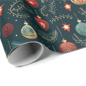 Feestelijke donkere kerst ornamenten patroon cadea cadeaupapier (Rol Hoek)