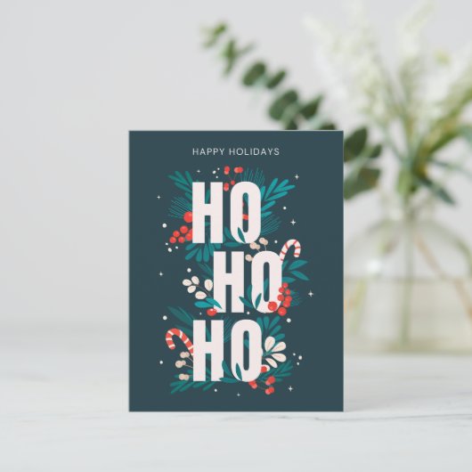Feestelijke donkergroene Ho Ho Ho Ho Ho Feestdagenkaart (Staand voorkant)