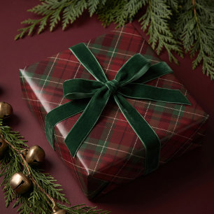 Feestelijke donkerrood groene Kerst geruite plaid Cadeaupapier