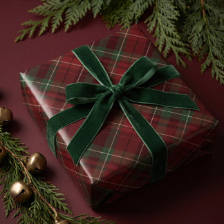 Feestelijke donkerrood groene Kerst geruite plaid Cadeaupapier
