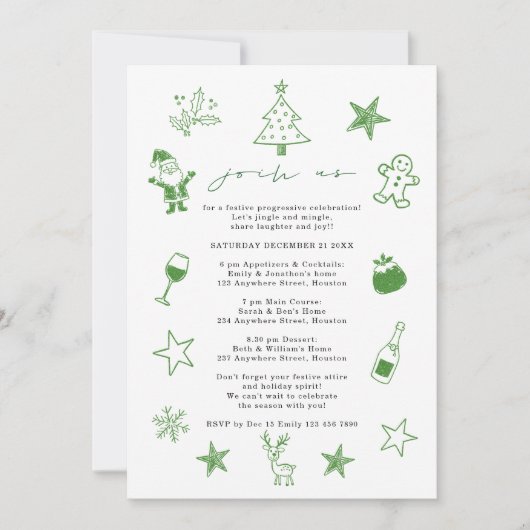 Feestelijke Doodles Progressief Kerstfeest Kaart (Voorkant)