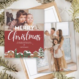 Feestelijke dorpsillustratie Foto Christmas Kaart