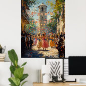 Feestelijke dorpsviering in impressionistische sti poster (Thuiskantoor)