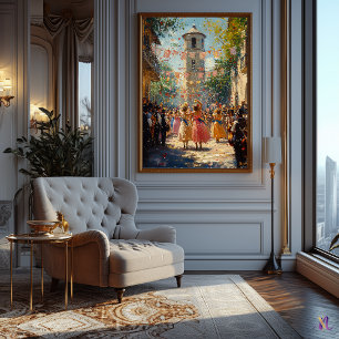 Feestelijke dorpsviering in impressionistische sti poster