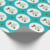 Feestelijke Doxie_blauwgroen Cadeaupapier (Hoek)