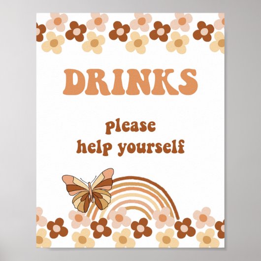 Feestelijke drankjes bord groovy retro hippie poster (Voorkant)
