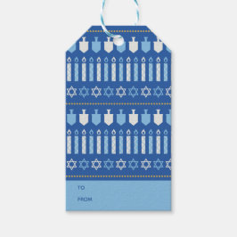 Feestelijke Dreidel Iconen Chanoeka Vakantie Blauw Cadeaulabel