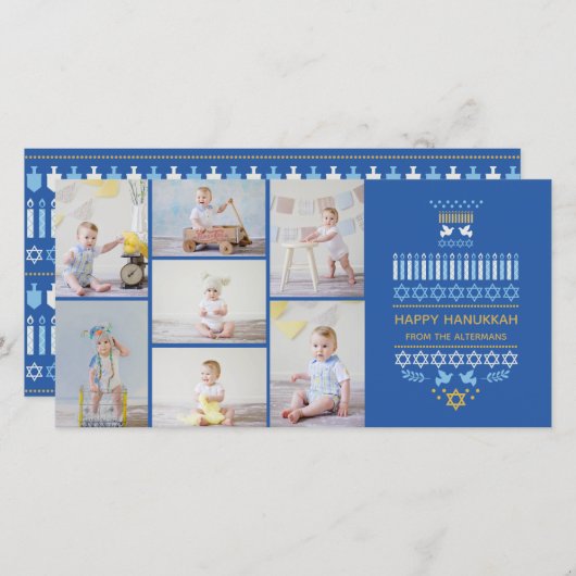 Feestelijke Dreidel-pictogrammen Hanukkah-collage  (Voorkant / Achterkant)